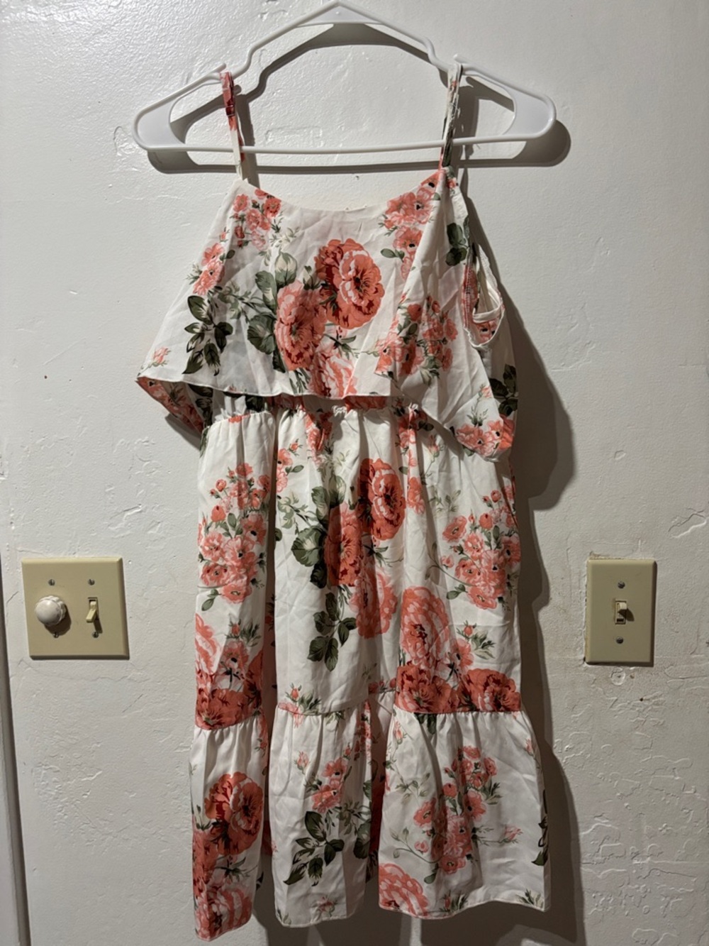 White Floral Sundress with Pink Rose Print